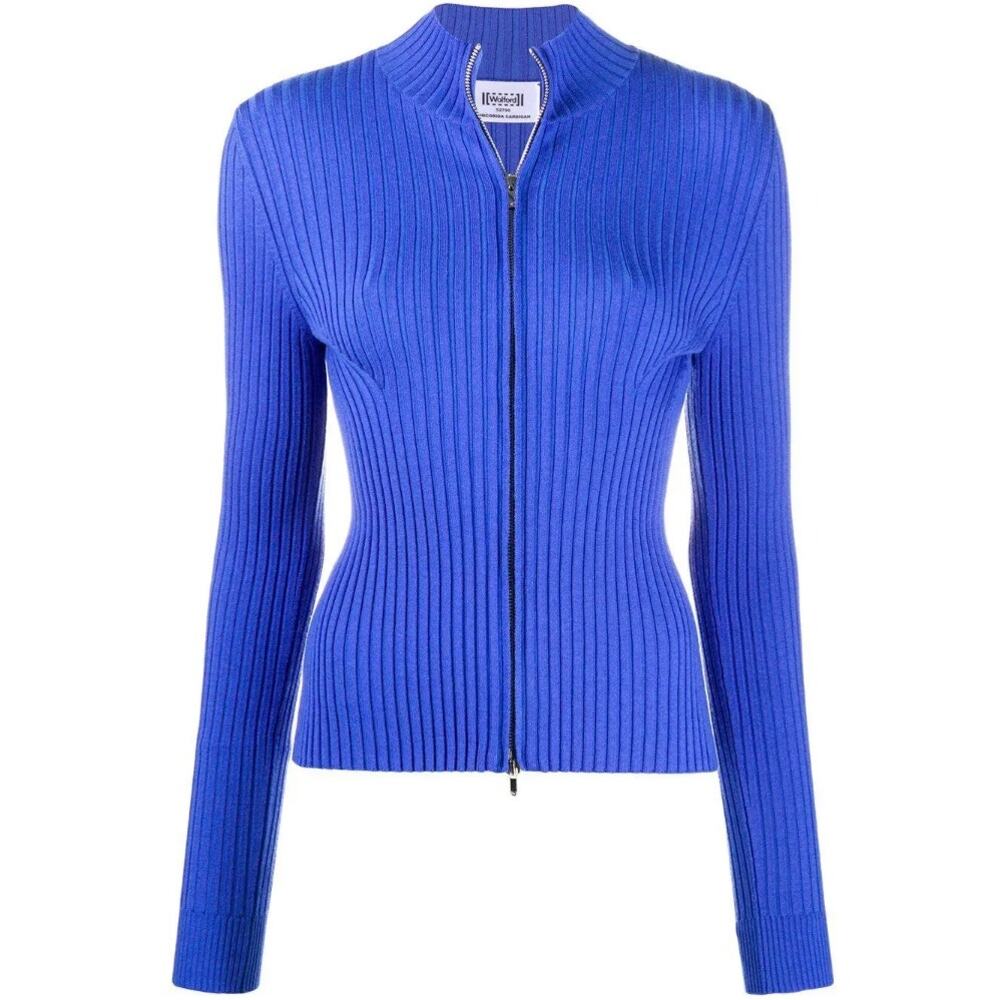 Wolford Concordia Ribbed Knit Zip Cardigan Blue XS - Picture 2 of 16